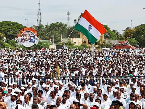 Congress supporters attend a function during the party's Bharat Jodo Yatra, at Gundlupet, in Chamarajanagar