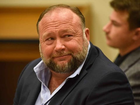Alex Jones in court to testify during the Sandy Hook defamation damages trial at Connecticut Superior Court in Waterbury, Connecticut.