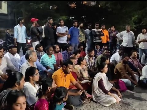 Parents of children protest against the school management on Tuesday.