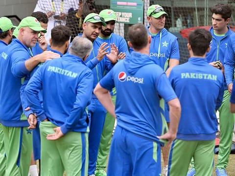 Pakistan players gather during a training session in Melbourne on November 11, 2022, ahead of their T20 World Cup 2022 final against England on November 13.
