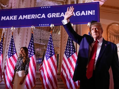 Former President Donald Trump announces a third run for president as he speaks at Mar-a-Lago in Palm Beach, Fla., Tuesday, Nov. 15, 2022.
