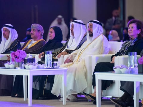 His Highness Dr Sheikh Sultan bin Muhammad Al Qasimi (second from right), Supreme Council Member and Ruler of Sharjah, during a session at the conference