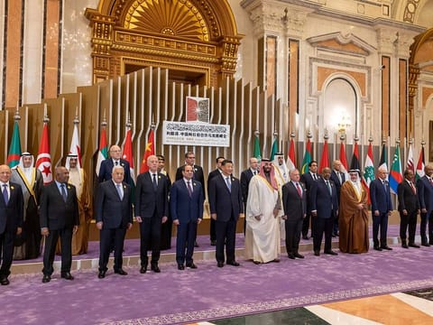 Saudi Crown Prince Mohammad Bin Salman poses with other participants at the China-Arab Summit at King Abdul Aziz International Convention Centre in Riyadh.