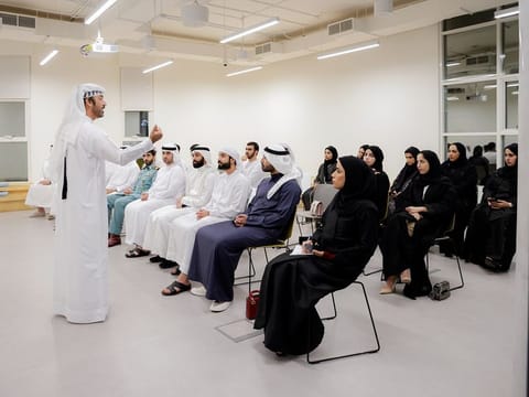 Dr Mansour Al Balushi, an expert in international law and human rights, speaking to Emirati youth during a session organised by the Ministry of State for Federal National Council Affairs in collaboration with the Federal Youth Authority in Ajman