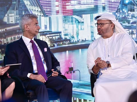 Dr S. Jaishankar and Dr Anwar Mohammed Gargash in conversation at the India Global Forum UAE 2022