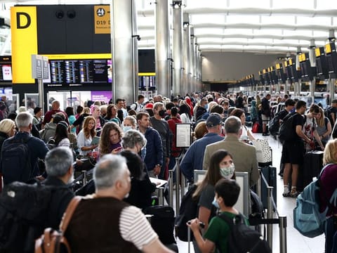 Passengers at the departure terminal at Heathrow airport's Terminal 2 in London.