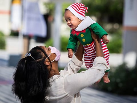 A child dressed as Santa's Helper at Opportunity District at Expo 2020 Dubai recently