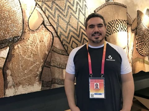 Carlos Torres Romero, 33, entertain visitors in six languages at the Paraguay Pavilion at Expo 2020 in Dubai.