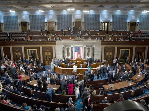 House members following the third vote on the first session of the 118th Congress in the House Chamber in Washington, DC, on Tuesday, January 3, 2023.