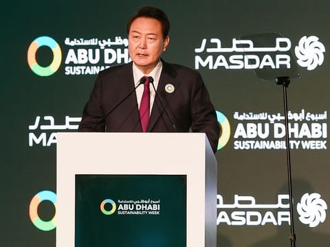 South Korean President Yoon Suk-yeol duing the opening of Abu Dhabi Sustainability Week 2023.