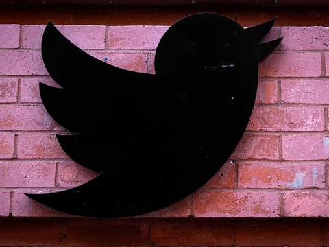 The Twitter logo is seen outside the offices in New York City.
