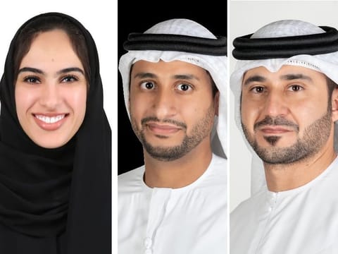 (from left) Meera Al Mheiri, Omar Al Braiki, and Ali Al Shimmari are Fellows of the National Experts Programme