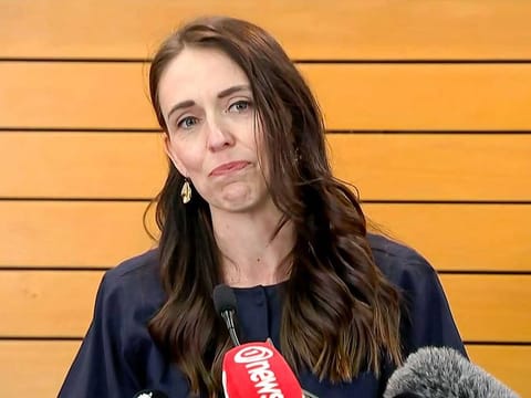 This video frame grab from TVNZ via AFPTV taken on January 19, 2023 shows New Zealand's Prime Minister Jacinda Ardern announcing she will resign from her post next month, in Wellington.