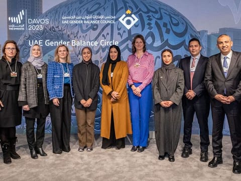 Mona Ghanem Al Marri, vice president of the UAE Gender Balance Council (5th from left) during the 7th edition of the UAE Global Gender Circle in Davos, Switzerland