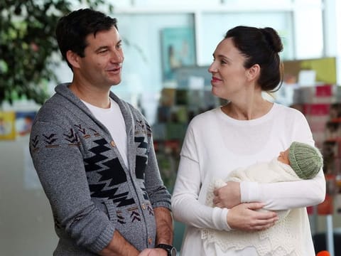 File photo: Former New Zealand Prime Minister Jacinda Ardern and partner Clarke Gayford pose with their baby daugther Neve Te Aroha Ardern Gayford outside the hospital in Auckland on June 24, 2018.