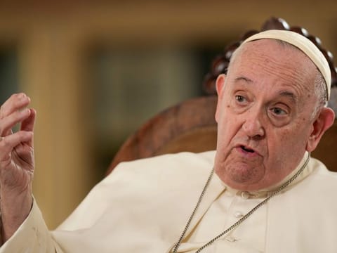 Pope Francis speaks during an interview with The Associated Press at The Vatican, Tuesday, Jan. 24, 2023.
