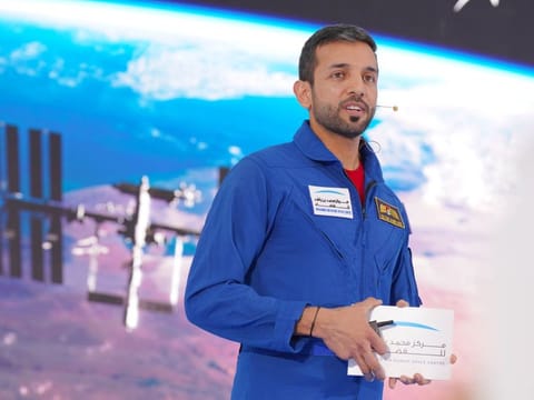 UAE’s Sultan AlNeyadi, who is all set for launch to ISS on Feb. 6 on 'Crew 6' mission, speaking at a press conference in Dubai on Thursday.