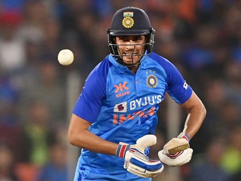India’s Shubman Gill plays a shot during the third Twenty20 international cricket match against New Zealand at the Narendra Modi Stadium in Ahmedabad on February 1, 2023. With the unbeaten 126, he joined the club of Rohit Sharma, KL Rahul, Suresh Raina and Virat Kohli and became the fifth Indian to score centuries in all three formats