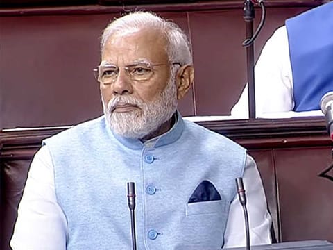 Prime Minister Narendra Modi attends proceedings of the House during the Budget Session of Parliament, in New Delhi on Wednesday, Feb 8, 2023.