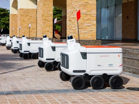 Food delivery robots 'talabots' are ready to deliver food at shopping mall in Dubai Silicon Oasis