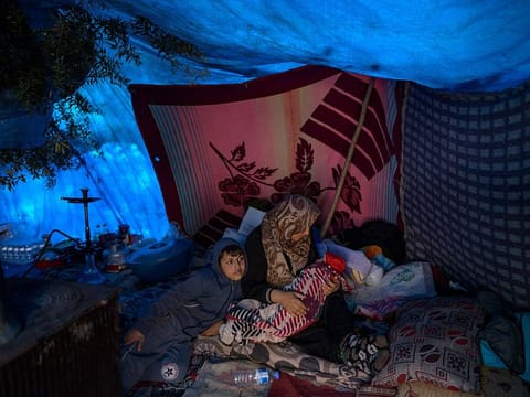 A view of a living room in Demirkopru, a small detroyed Turkish village now divided by a large crack in Hatay on February 18, 2023.