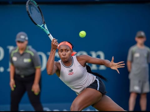 Fifth seed Coco Gauff of the US in action against compatriot Madison Keys in the quarterfinals of the Dubai Duty Free Tennis Championship on Thursday.