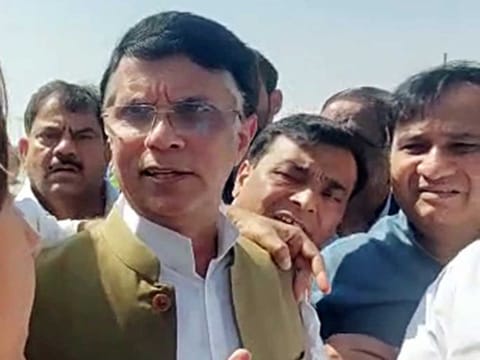 Congress leader Pawan Khera was allegedly stopped by the Delhi police from boarding a plane following a request from the Assam Police to stop him, in New Delhi on Thursday, Feb 23, 2023.