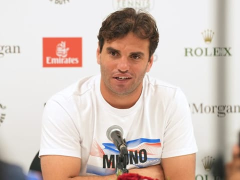 Malek Jaziri addressing a press conference after his retirement from professional tennis on Monday.