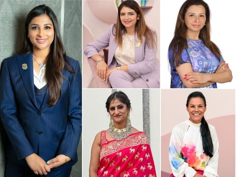 (left) Alisha Moopen; and (clockwise from top left) Lama Andari; Dr Keya Bayramova, Leda Fagundes and Reema Mahajan