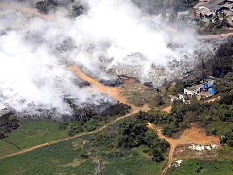 Efforts are being made to contain the massive fire that broke out at the Brahmapuram waste plant, in Kochi on Saturday, March 4, 2023.