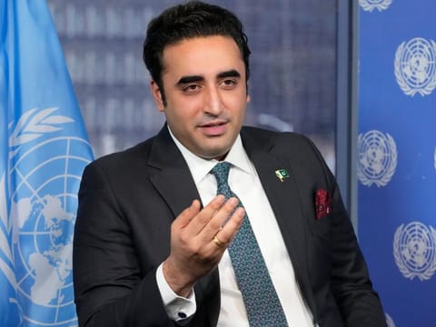 Pakistani Foreign Minister Bilawal Bhutto Zardari speaks during an interview with The Associated Press, on Thursday, March 9, 2023 at United Nations headquarters.