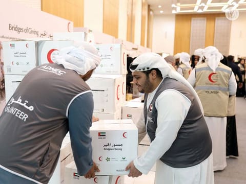 File photo of volunteers at Bridges of Giving relief effort at ADNEC in Abu Dhabi last month