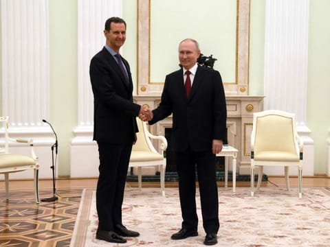 Russian President Vladimir Putin meets with his Syrian counterpart Bashar Al Assad at the Kremlin in Moscow on March 15, 2023.