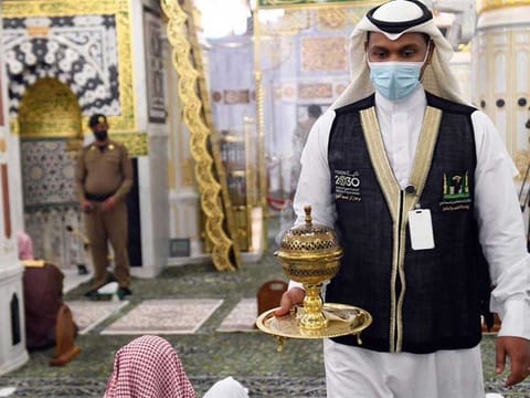 An array of special fragrances like amber, musk, and oud is used at the Prophet's Mosque in Saudi Arabia during Ramadan.