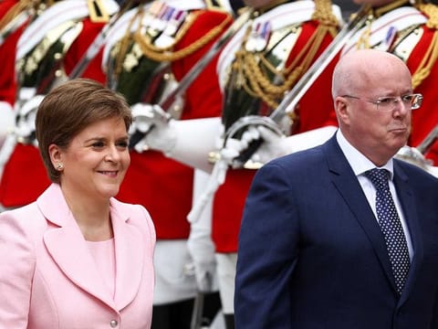 Scotland's then First Minister Nicola Sturgeon and her husband Peter Murrel arrive for a service of thanksgiving for the reign of Queen Elizabeth II at St Paul's Cathedral in London on June 3, 2022.