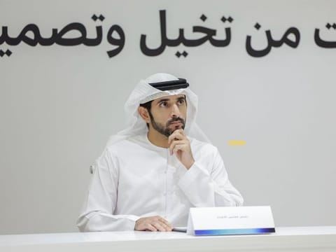 Sheikh Hamdan bin Mohammed bin Rashid Al Maktoum at the Board of Trustees of the Dubai Future Foundation meeting today.