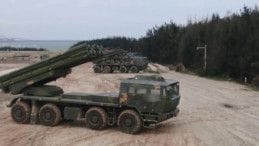 Military vehicles of the Ground Force under the Eastern Theatre Command of China's People's Liberation Army (PLA) take part in a combat readiness patrol and "Joint Sword" exercises around Taiwan, at an undisclosed location in China in this handout image released on April 8, 2023.
