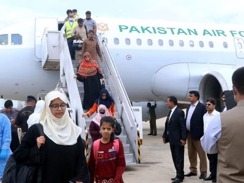 Pakistan Air Force (PAF) Airbus that brought back Pakistanis from conflict-hit Sudan.