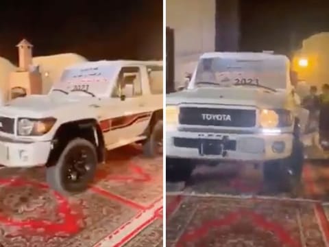 An online video showed tribesmen presenting a 2023 jeep to the man and thanking him for his effort.