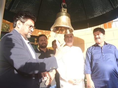 Sindh Governor Kamran Khan Tessori himself rings the bill at its inauguration at Governor House.