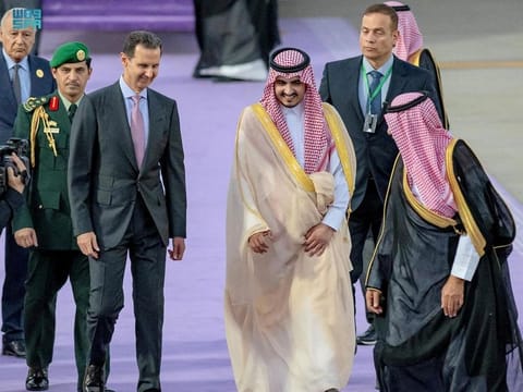 Syria's President Bashar Al Assad arrives to attend the Arab League Summit in Jeddah, on May 18, 2023.