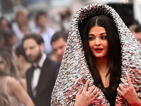 Indian actress Aishwarya Rai Bachchan arrives for the screening of the film "Indiana Jones and the Dial of Destiny" .