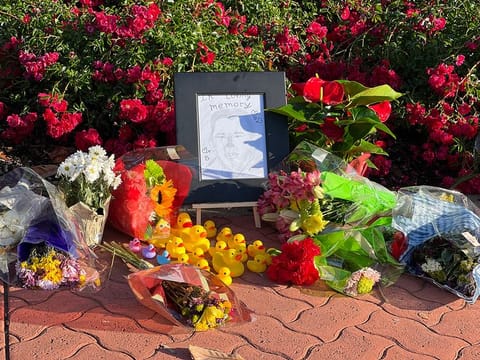 A memorial in Rocklin, California, where Casey Rivara was hit by a vehicle and killed last week.