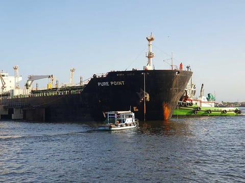 A view of the Russian oil cargo Pure Point, carrying crude oil, anchored at the port in Karachi, Pakistan June 11, 2023.