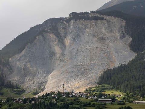 A view of Brienz, far-eastern Switzerland after a massive landslide that spared the village.