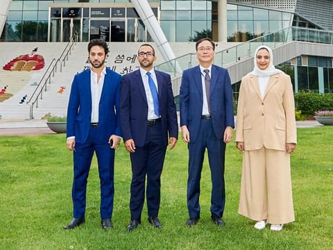 Sheikh Fahim bin Sultan Al Qasimi. Chairman of the Department of Government Relations, and head of the Sharjah delegation, Marwa Al Aqroubi, Executive Director of HoW, during the visit to cultural institutions in South Korea