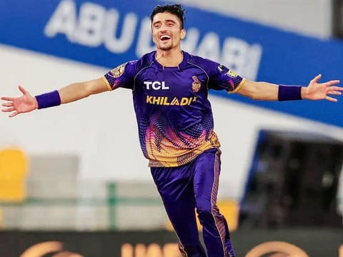 Matiullah Khan celebrates a wicket for Abu Dhabi Knight Riders during the ILT20 earlier this year. The pacer's toil has borne fruitition now.