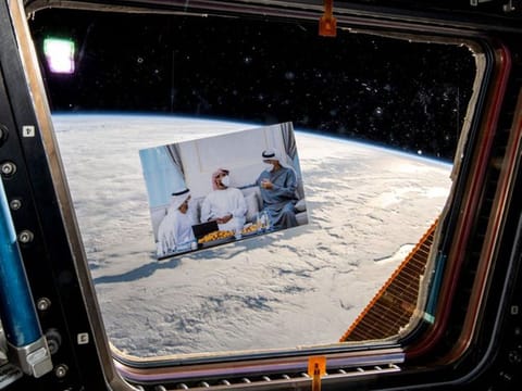 To mark the father's day, Sultan Al Neyadi shares a a photo on his twitter account showing Sheikh Mohamed having a conversation with Al Neyadi’s father and the astronaut himself