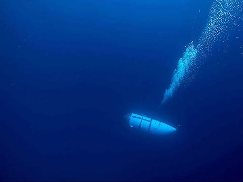 This undated image courtesy of OceanGate Expeditions, shows their Titan submersible during a descent