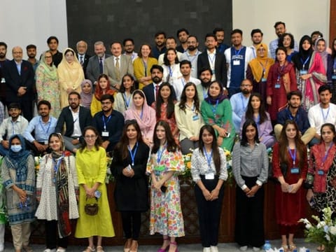 Some of the students who flew to European universities on scholarships in 2023.
